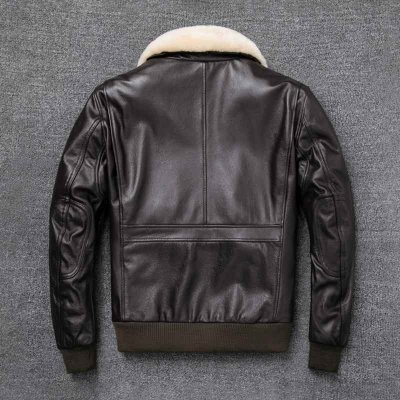 Air Force Flight Jacket Fur Collar Genuine Top Layer Cow Leather Jacket Men Black Brown Cow Coat Men's Winter Jacket