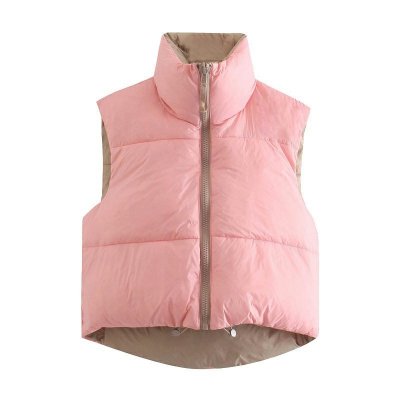 Women Fashion Double Sided Wear Padded Waistcoat Vintage Sleeveless Zip up Female Vest Outerwear Chic Tops