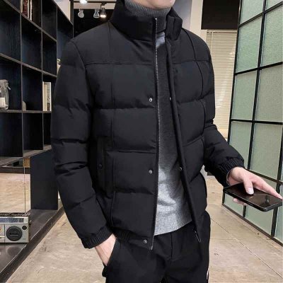 Autumn Jacket Men Cotton Padded Coat Men Stand Collar Puffer Jacket Solid Color Casual Jacket Fall Clothes Men 2021 Trends