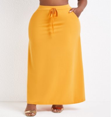 Pocket Ginger Drawastring A Line Maxi Skirt