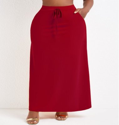 Pocket Wine Red Drawastring A Line Maxi Skirt