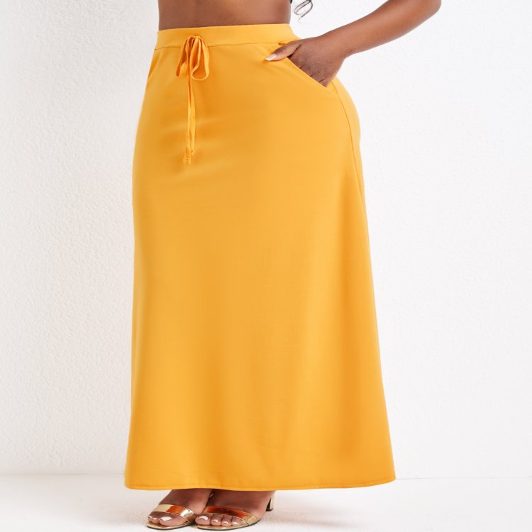 Pocket Ginger Drawastring A Line Maxi Skirt