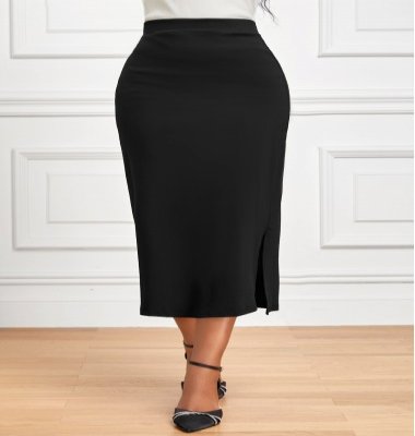 Side Split Black Elastic Waist Bodycon Skirt