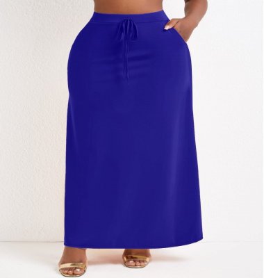 Pocket Purplish Blue Drawastring A Line Maxi Skirt