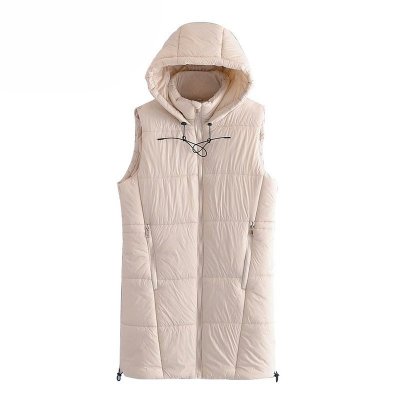 Women Fashion With Drawstring Zip up Padded Waistcoat Vintage Sleeveless Hooded Female Vest Coat Chic Veste Femme