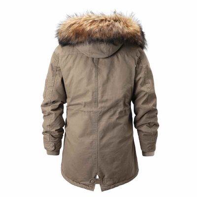 Men Parkas Cotton Jacket Thick Warm Corduroy Winter Outdoor England Mid Length Hooded Detachable Fur Collar Parkas Men Clothing