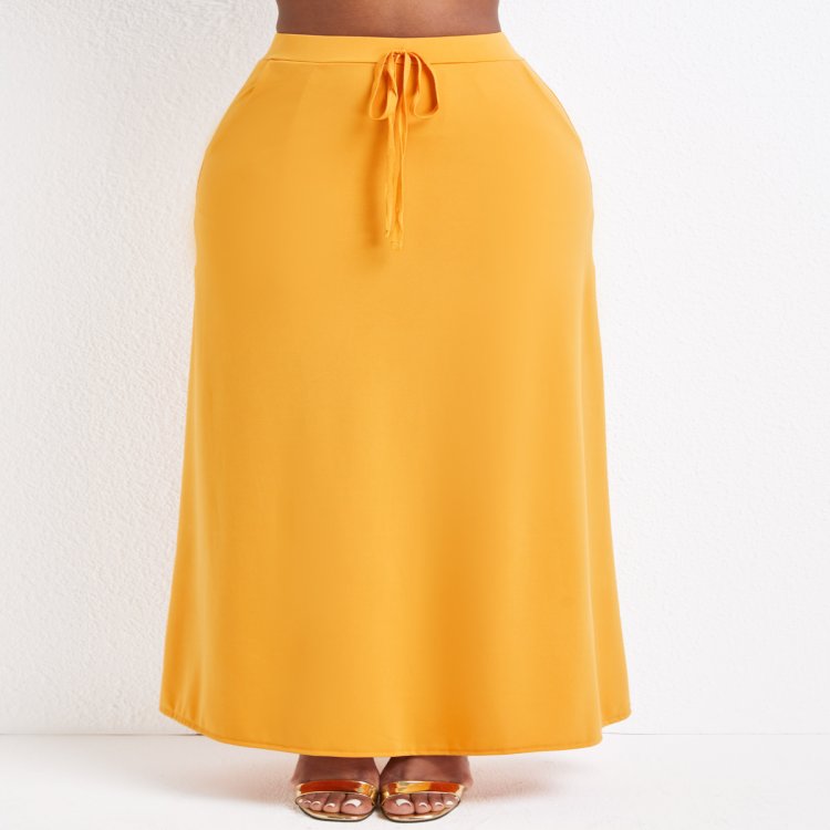 Pocket Ginger Drawastring A Line Maxi Skirt