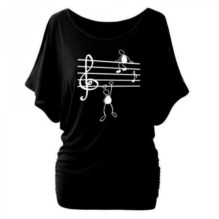 Hot Women top and blouse Musical Note Printed O Neck Short Sleeve shirt Casual Tops Plus Size Blouse grote maten dames kleding