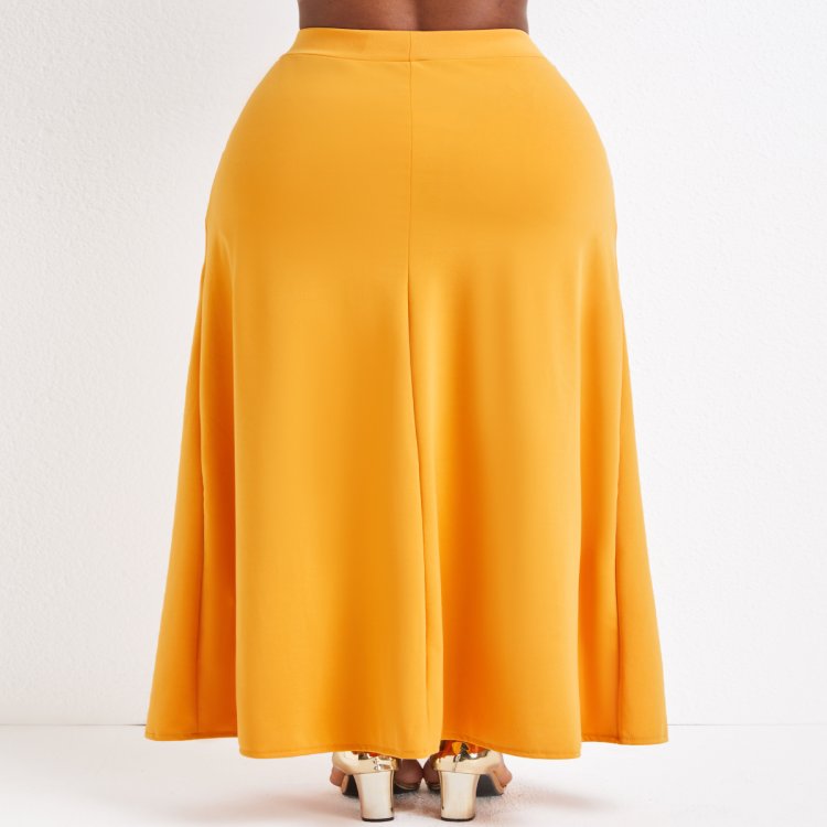 Pocket Ginger Drawastring A Line Maxi Skirt